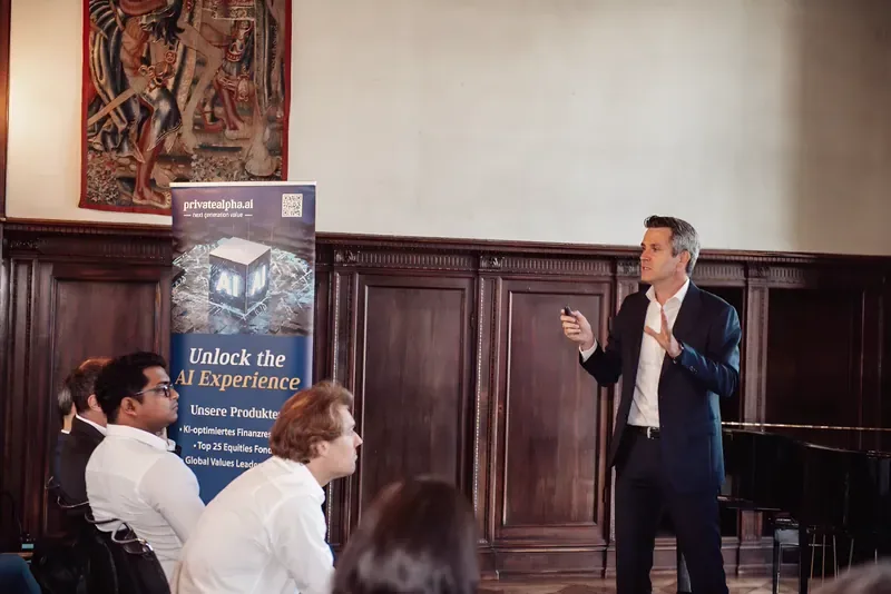 Christoph Gum speaking at an investor presentation